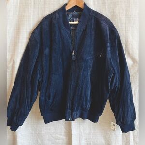 NWT GAP 100% Suede Leather Bomber Jacket Navy Blue Cropped Suede Outerwear